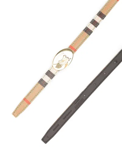 Burberry Knight Stamp Check Slim Reversible Belt Belts Beige In Gold