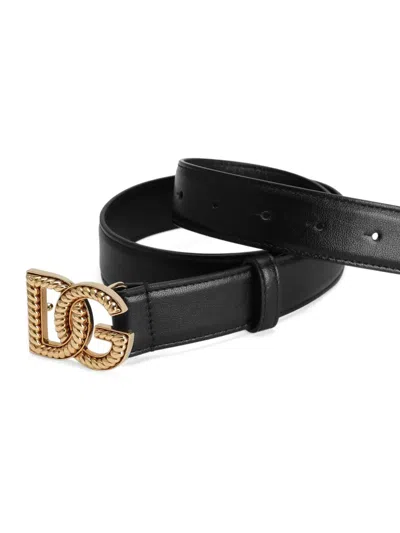 Dolce & Gabbana Adjustable Loop Stitched Belt In Black