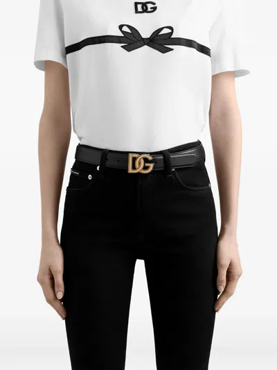 Dolce & Gabbana Adjustable Loop Stitched Belt In Black