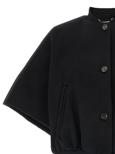 Max Mara 'leticia' Cape With High Collar And Side Pockets In Black