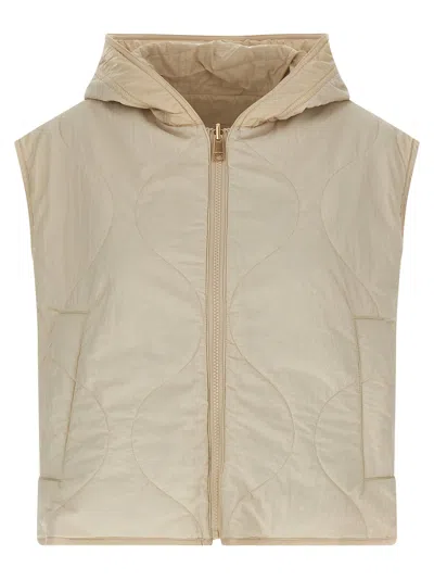 Weekend Max Mara Reversible Quilted Hooded Vest Drawstring In Nude