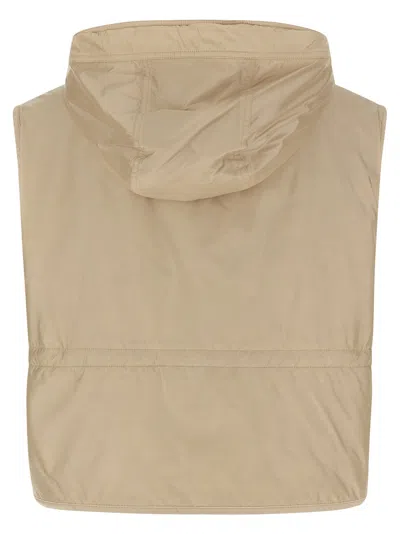 Weekend Max Mara Reversible Quilted Hooded Vest Drawstring In Nude
