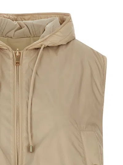 Weekend Max Mara Reversible Quilted Hooded Vest Drawstring In Nude