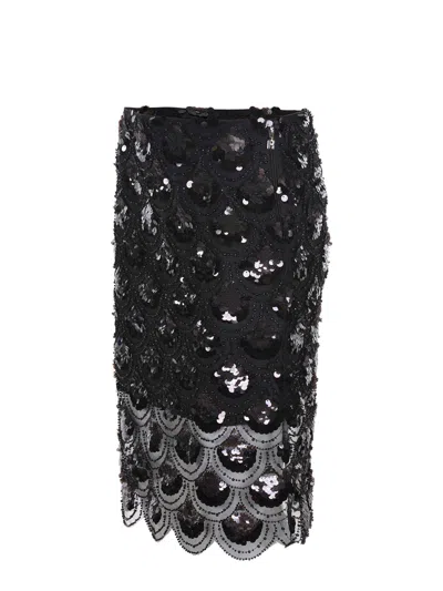 Rotate Birger Christensen Black Midi Skirt Made Of Polyester. In Black