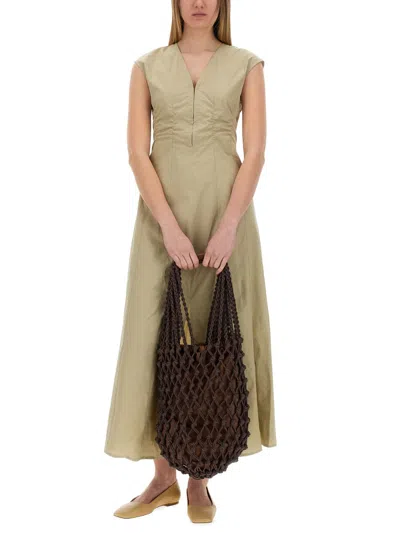 Alysi Long Poplin Dress In Green