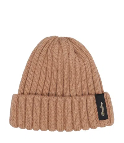 Borsalino Logo-patch Ribbed Cashmere Beanie In Brown