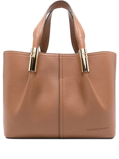 Elisabetta Franchi Medium Tote Bag With Logo Details In Brown