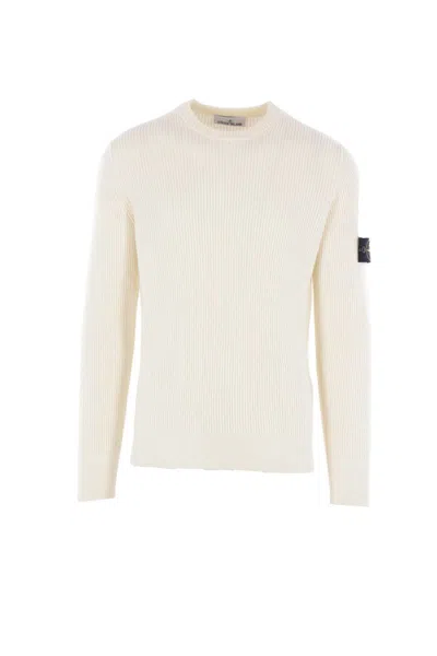 Stone Island Wool Blend Sweatshirt With Iconic Logo Patch And Timeless Design In White
