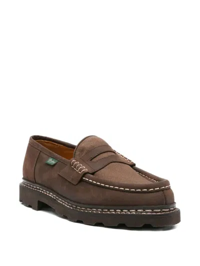 Paraboot Reims Suede Loafers With Canvas Inserts Shoes In Brown