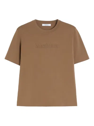 Max Mara Adelio Embossed-logo Short-sleeve T-shirt In Brown
