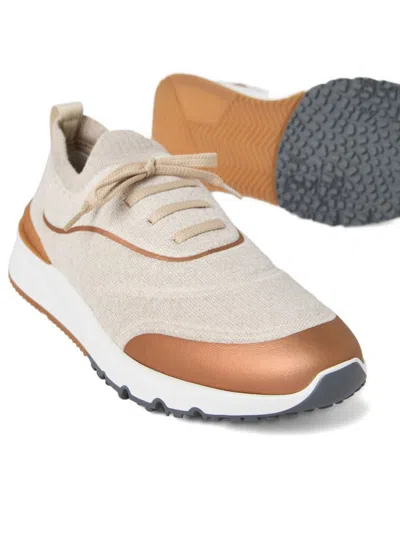 Brunello Cucinelli Canvas Sneakers With Contrasting Toe Cap In Neutral
