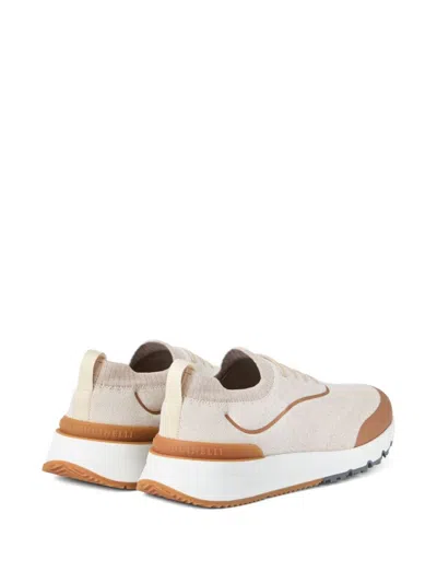 Brunello Cucinelli Canvas Sneakers With Contrasting Toe Cap In Neutral