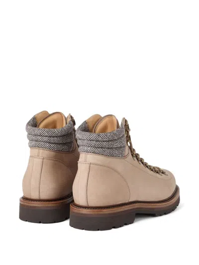 Brunello Cucinelli Men Beige Nubuck Mountain Boot Ankle Boots In Multi