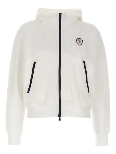 Brunello Cucinelli Hooded Sweatshirt With Ribbed Cuffs And Side Zip Pockets In White