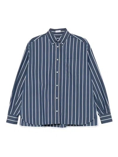 Brunello Cucinelli Women Striped Cotton Shirt In Blue