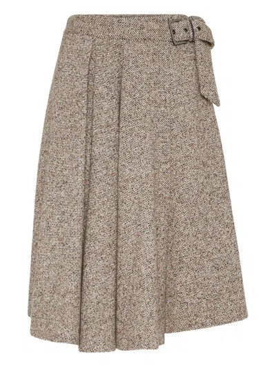 Brunello Cucinelli Kilt Midi Skirt In Brown