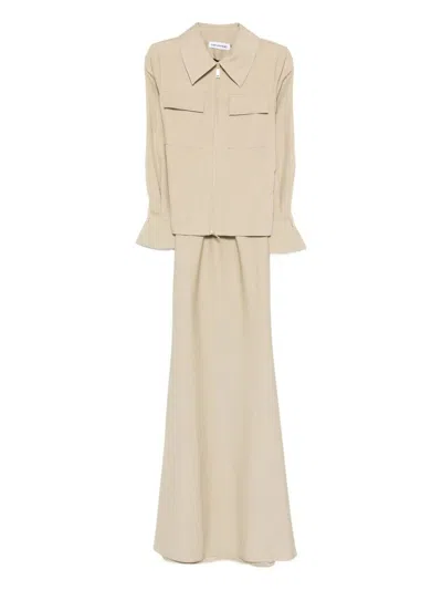 Self-portrait Beige Twill Maxi Dress Clothing In Neutral