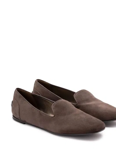 Brunello Cucinelli Women Suede Loafers With Monili Detail In Brown