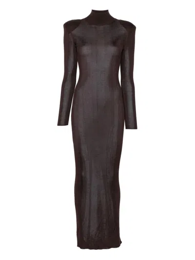 Self-portrait Brown Viscose Knit Maxi Dress Clothing In Brown