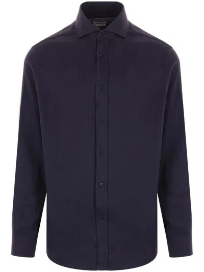 Brunello Cucinelli Herringbone Cotton Blend Shirt Clothing In Blue