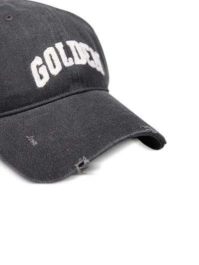 Golden Goose Starry Distressed Baseball Cap With Rigid Visor In Gray