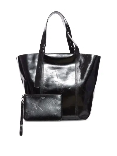 Golden Goose Black Leather Tote With Structured Silhouette In Black