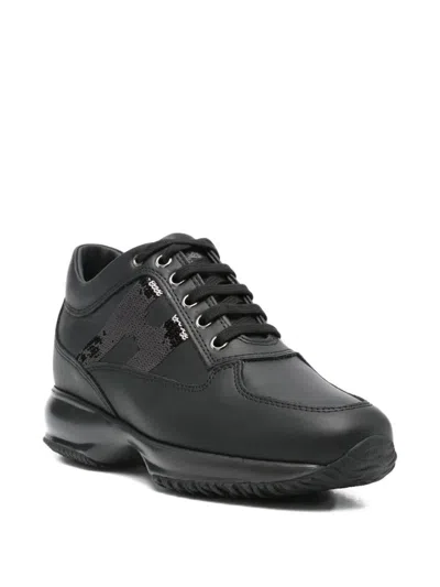 Hogan Black Suede And Patent Leather Interactive Sneakers In Black