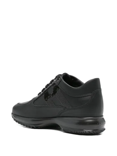 Hogan Black Suede And Patent Leather Interactive Sneakers In Black