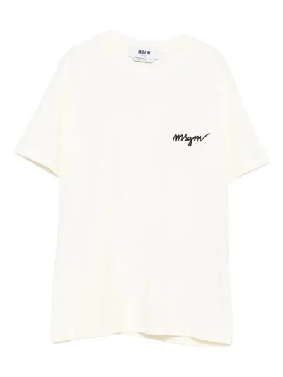Msgm Embroidered Logo Cotton T-shirt In White