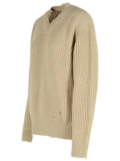 Mm6 Maison Margiela Wool Blend Sweater With Distressed Effect In Brown