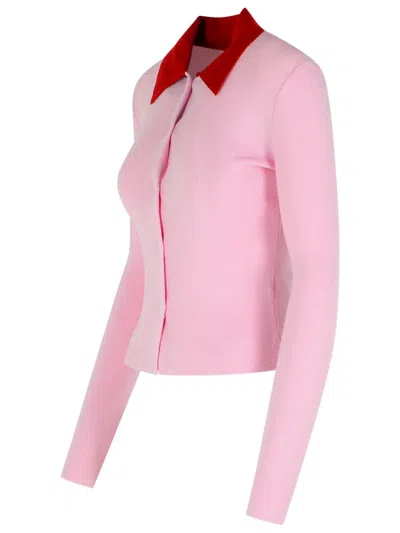 Self-portrait Wool Cardigan With Contrasting Collar In Pink