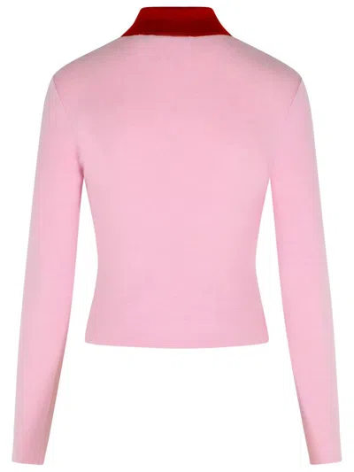 Self-portrait Wool Cardigan With Contrasting Collar In Pink