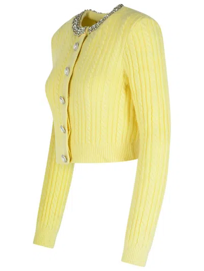 Self-portrait Crystal-embellished Cable-knit Cardigan In Yellow