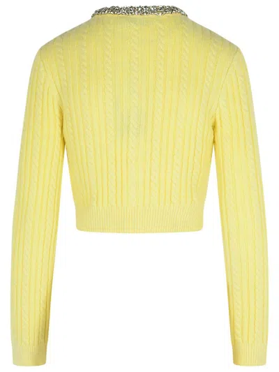 Self-portrait Crystal-embellished Cable-knit Cardigan In Yellow