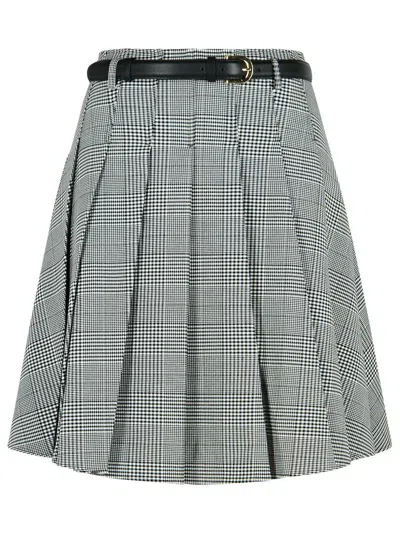 Self-portrait Prince Of Wales Pleated Midi Skirt In Gray