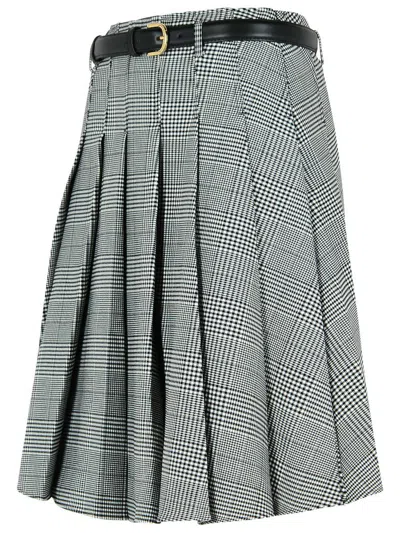 Self-portrait Prince Of Wales Pleated Midi Skirt In Gray