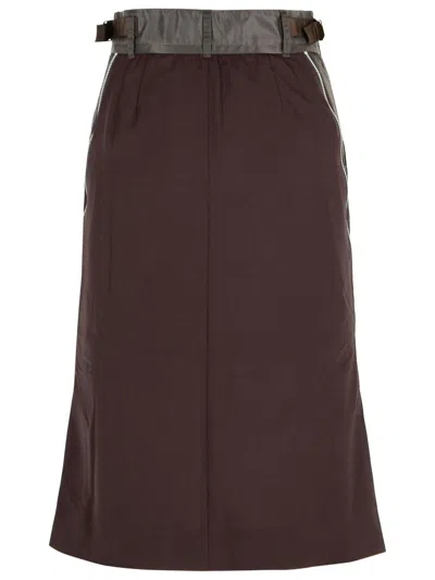 Sacai Womens Brown Pleated Regular-fit Woven Midi Skirt In Brown