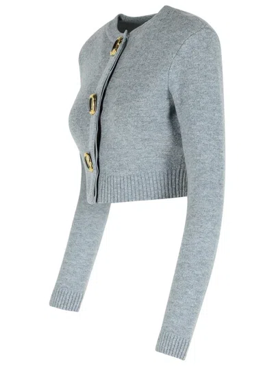 Self-portrait Jewelled-button Wool Cardigan In Gray