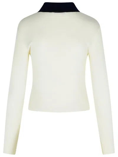 Self-portrait Button-front Cream Merino Wool Cardigan With Contrasting Collar In White
