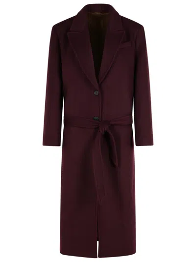 Attico The  Belted Wool-blend Coat In Burgundy