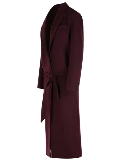 Attico The  Belted Wool-blend Coat In Burgundy