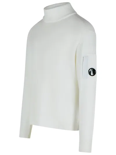 C.p. Company 'lens' Turtleneck Sweater In White Virgin Wool Blend In White