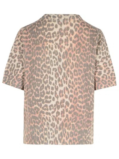 Ganni Leopard Print Short Sleeve Sweater In Animal Print