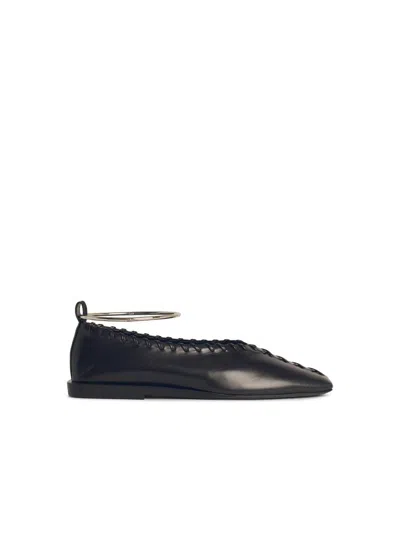 Jil Sander Ring Whipstitch-trimmed Leather Ballet Flats In Black