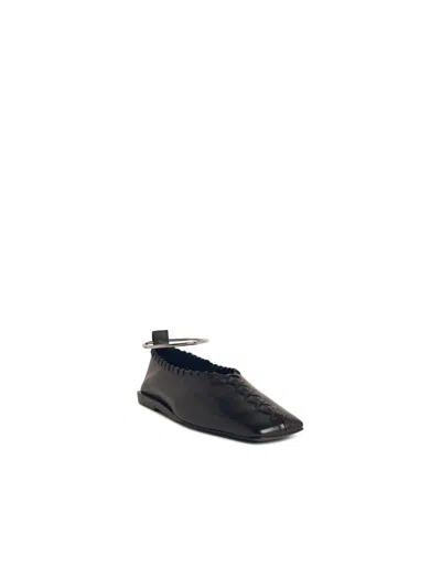 Jil Sander Ring Whipstitch-trimmed Leather Ballet Flats In Black