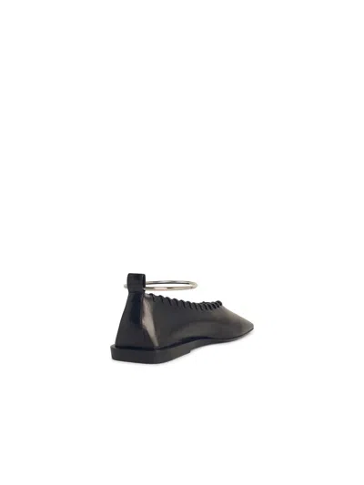 Jil Sander Ring Whipstitch-trimmed Leather Ballet Flats In Black