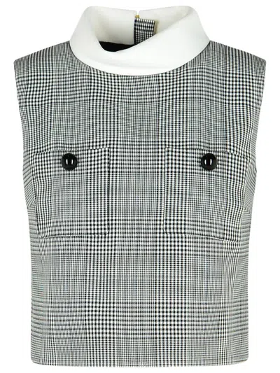 Self-portrait Black Viscose Blend Top In Gray