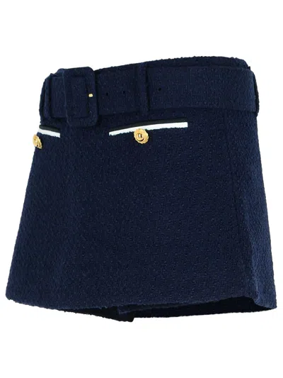 Self-portrait Navy Boucle Culotte Skirt In Blue