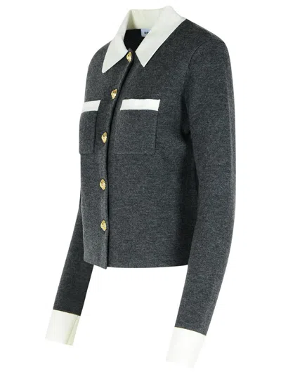 Self-portrait Contrast Collar Wool Blend Cardigan In Gray