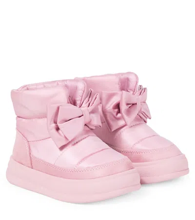 Monnalisa Bow-detail Ankle Boots In Pink